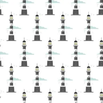 Lighthouse seamless pattern on a white background Stock Illustration