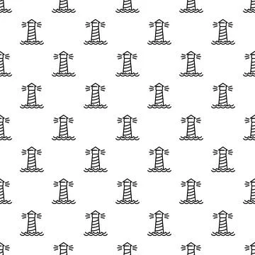 Lighthouse seamless pattern on white background Illustrazione stock