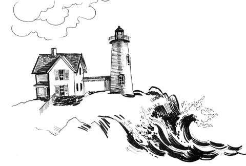 Lighthouse on the seaside Illustrazione stock