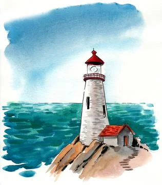 Lighthouse on the seaside Illustrazione stock