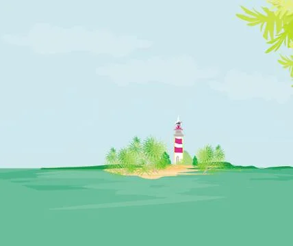 Lighthouse seen from a tiny beach landscape Stock Illustration
