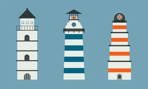 Lighthouse set on blue background. Stock Illustration