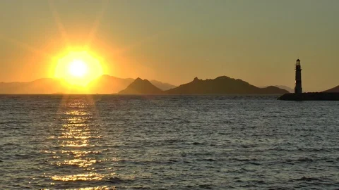 Lighthouse Setting Sun Stock Footage 125627080