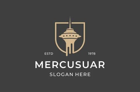 Lighthouse shield logo mark premium vector Stock Illustration