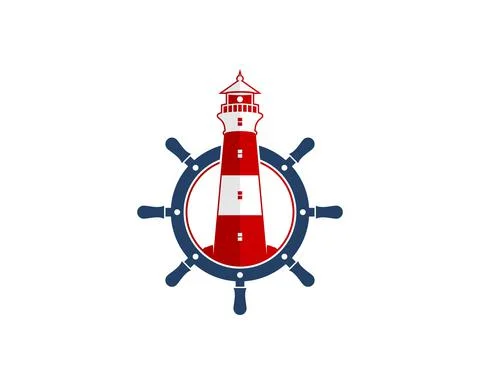 Lighthouse in the Ship steering wheel Stock-Illustration