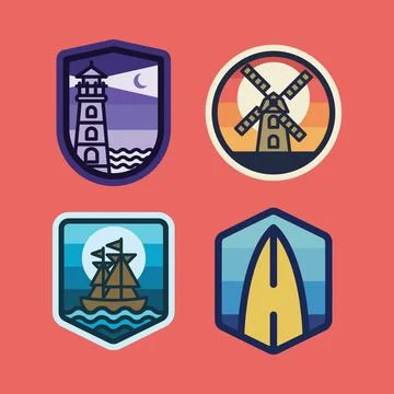 Lighthouse ship surf summer badge patch pin graphic illustration vector art t Stock Illustration