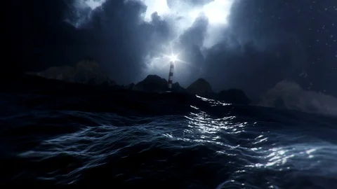 A Lighthouse At Shore From Sea at Storm Stock Footage 89921863