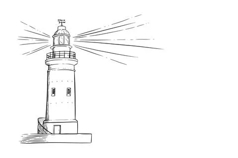 Lighthouse sketch. Beacon with a light beam. Vector illustration Stock Illustration