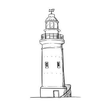 Lighthouse sketch. Beacon with a light beam. Vector illustration Stock Illustration