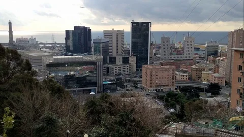 Lighthouse, skyscrapers and elevated road Video stock 100413951