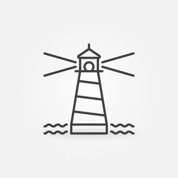 Lighthouse with small Waves vector concept line icon Stock Illustration