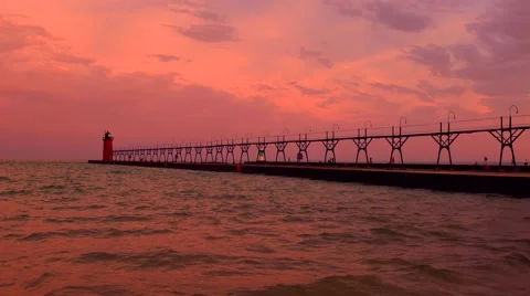 Lighthouse in South Haven Michigan Stock Footage 65662420