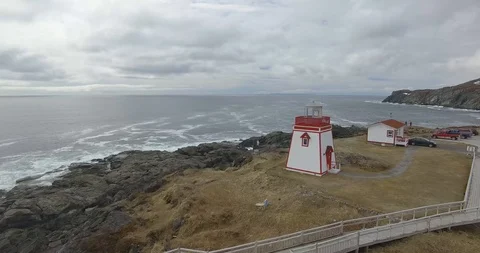 LIGHTHOUSE ST-ANTHONY NEWFOUNDLAND BY DRONE Stock Footage 90758913