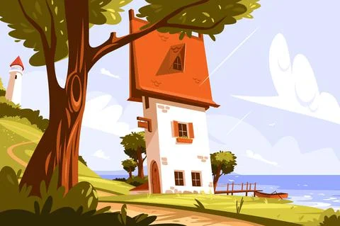 Lighthouse standing on land Stock Illustration