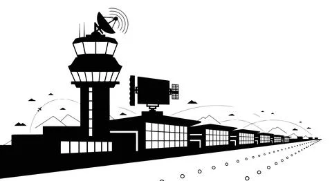 A lighthouse stands tall against a flock of flying birds in darkness Ilustración de archivo
