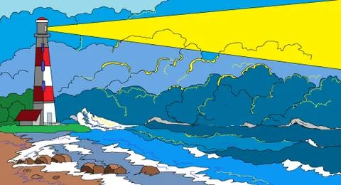 Lighthouse Storm. Stock Illustration