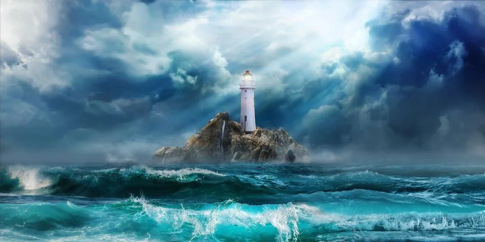 Lighthouse in storm Stock Photos