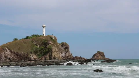 Lighthouse in strong sea wave. Stock Footage 64126134