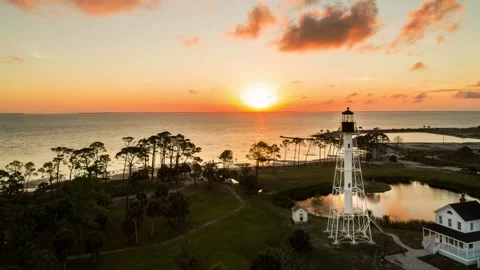 Lighthouse at sunset with clouds cinemagraph Stock Footage 158764281