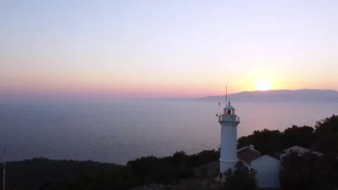 Lighthouse at Sunset of Endless Sea Video stock 137291036