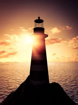 Lighthouse at sunset Illustrazione stock