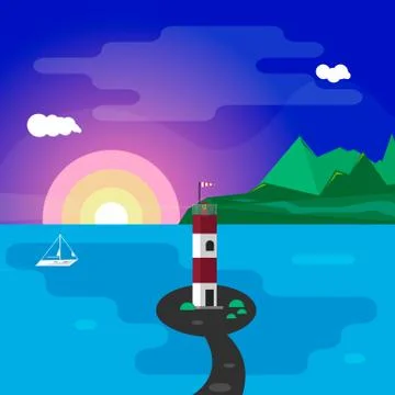 Lighthouse at sunset Stock Illustration