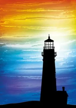 Lighthouse on the sunset Stock Illustration