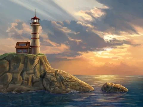 Lighthouse at sunset Stock Illustration