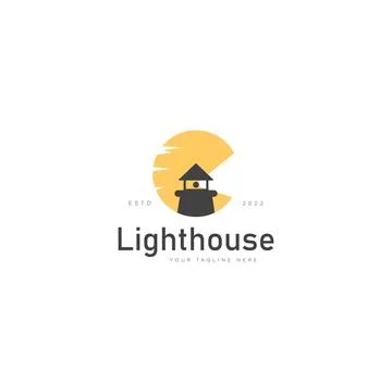 Lighthouse with sunset logo design icon illustration Stock Illustration