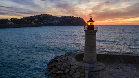 Lighthouse at sunset, Majorca, Spain Foto stock