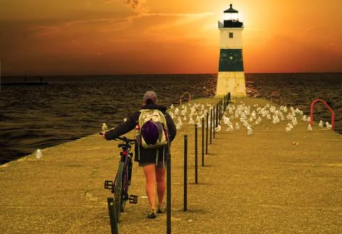 Lighthouse at Sunset Foto stock