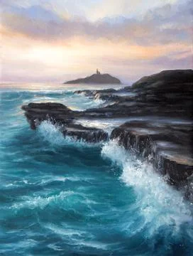 Lighthouse on sunset Stock Photos