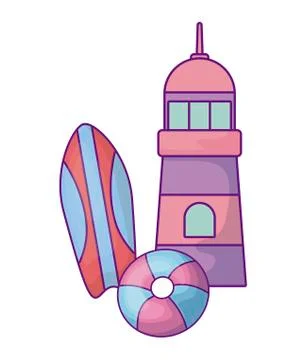 Lighthouse with surfboard and float Stock Illustration