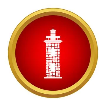 Lighthouse symbol on a red circle with gold border Stock Illustration