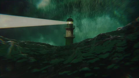 A lighthouse in a thunderstorm Stock Footage 248750973