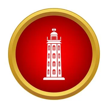 Lighthouse tower icon in round red frame Ilustración de archivo