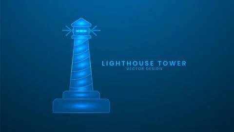 Lighthouse tower with light. Vector illustration with light effect and neon Stock Illustration