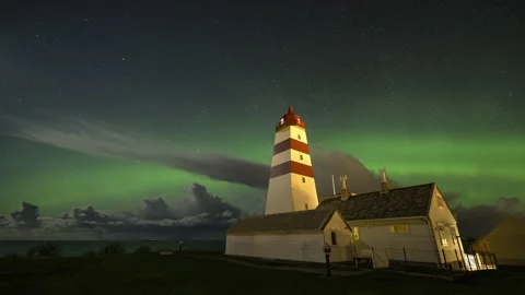 Lighthouse tower with Northern Lights Stock Footage 250758140