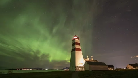 Lighthouse tower with Northern Lights Stock Footage 250795779