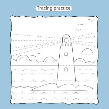 Lighthouse Tracing Practice Worksheet Template Stockillustratie