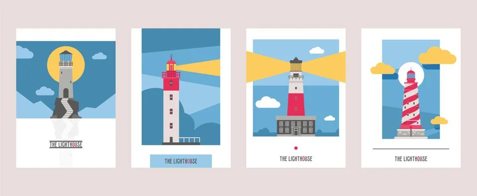 Lighthouse vector beacon lighter beaming path of lighting from seaside coast 스톡 일러스트