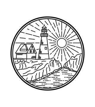 Lighthouse vector design on sea cliff Stock Illustration
