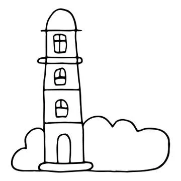 Lighthouse vector illustration, hand drawn ink engraving design. Stock Illustration