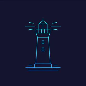 Lighthouse vector linear icon on dark Stock Illustration