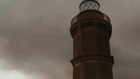Lighthouse of Volcano Ponta dos Capelinhos Faial Azores 4k aerial drone video Stock Footage 171342573