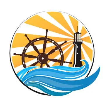 Lighthouse on the wave and the wheel Stock-Illustration