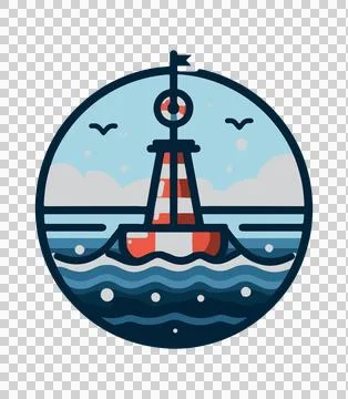 Lighthouse with waves and anchor icon Stock Illustration