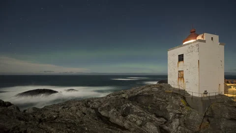 Lighthouse with waves on the coast Stock Footage 147432548