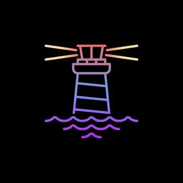 Lighthouse with Waves vector linear concept colorful icon or sign Stock Illustration