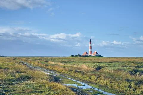 Lighthouse Westerheversand in Germany Stock Photos